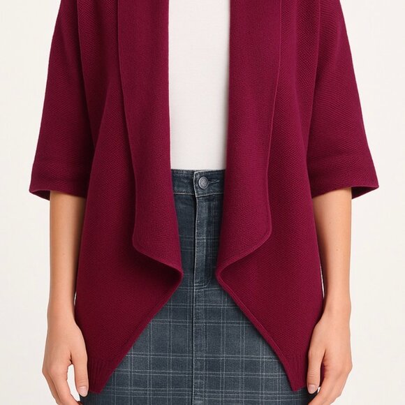 Theory Nisa Cashcotton Open Front Cardigan Plum‎ Purple Petite P/TP - Picture 1 of 10